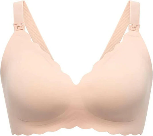 Seamless Support Floral Nursing Bra with Jelly Strip - Beige / Oyster Pink