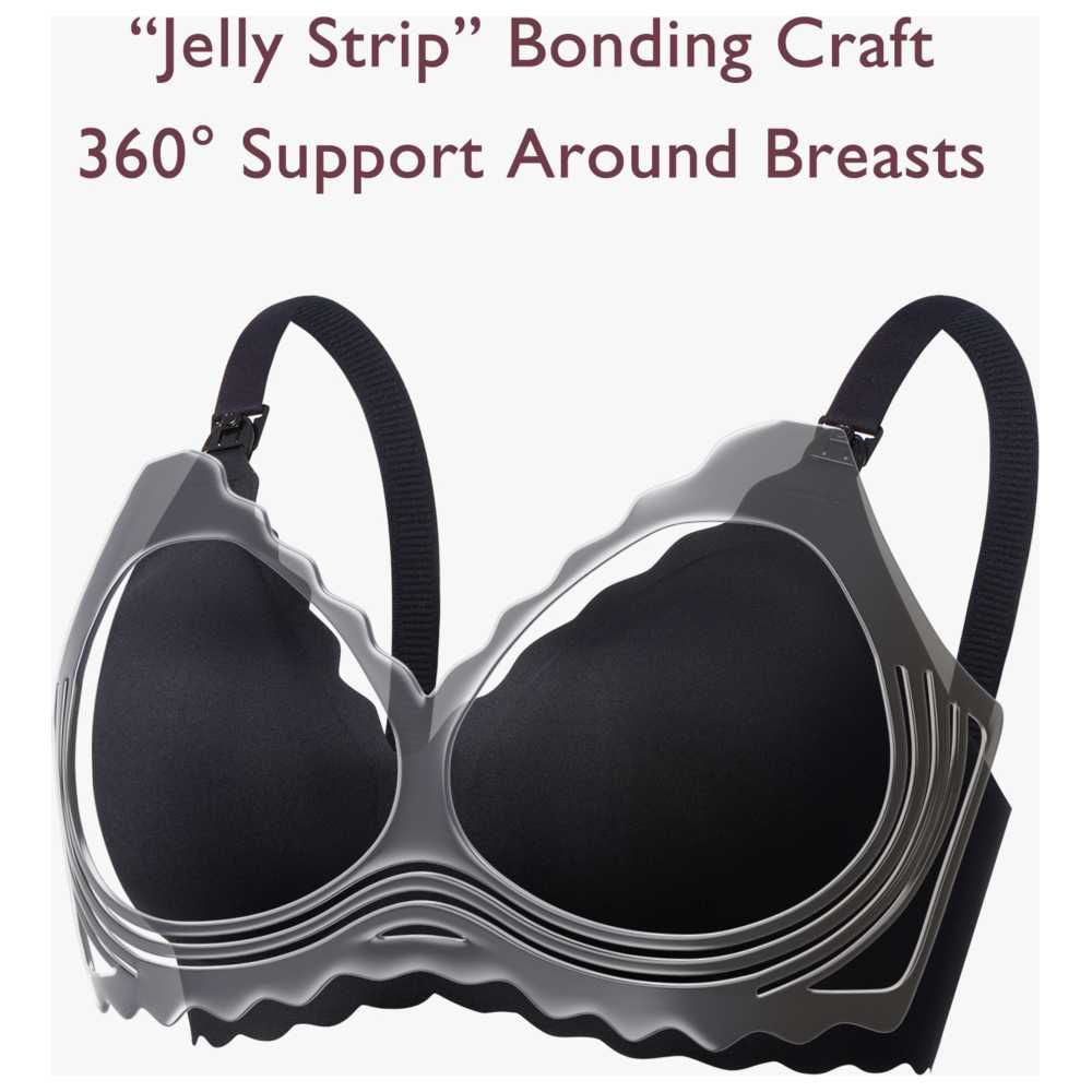 Seamless Support Floral Nursing Bra with Jelly Strip - Black