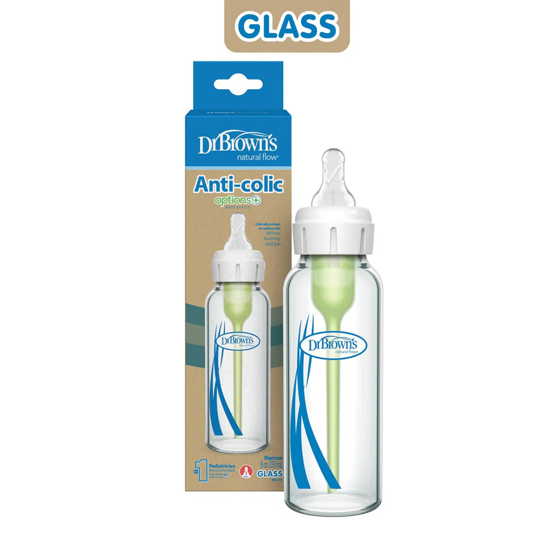 GLASS Narrow-Neck Options+ Bottle - 250ml - Level 1 Nipple