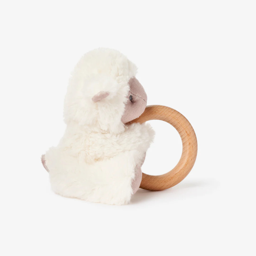 Plush Lamb Wooden Ring Rattle