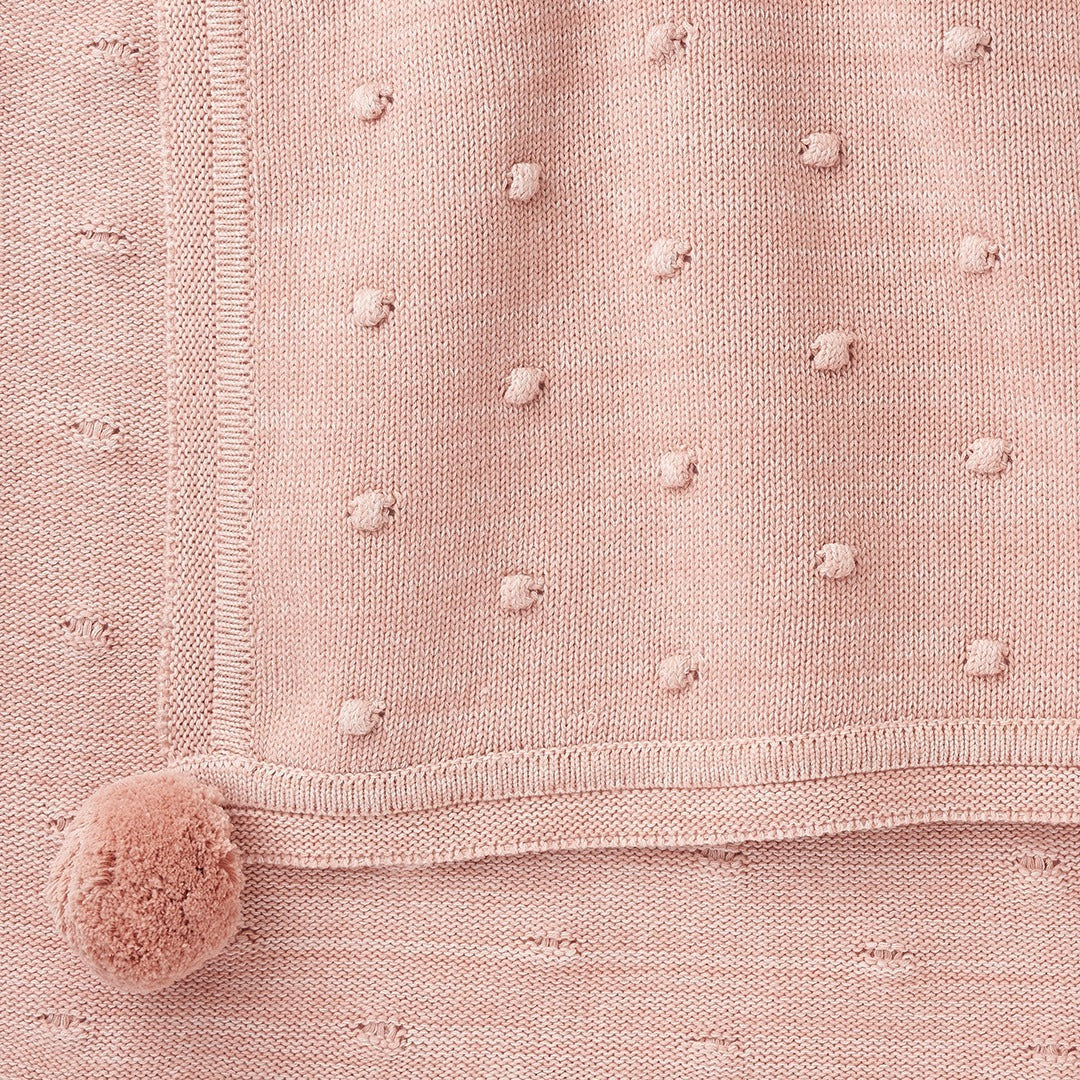Heathered Pink Popcorn Knit Cotton Baby Blanket
