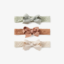 Load image into Gallery viewer, Neutral Lace Bow Baby Headband 3pk
