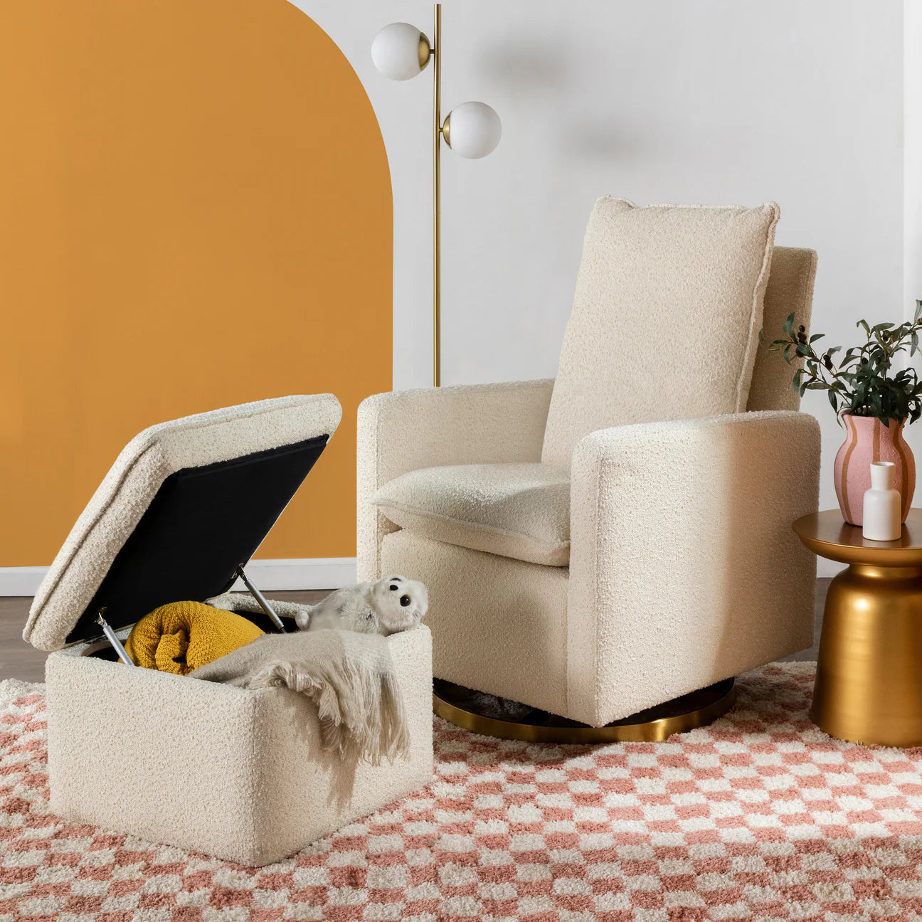 Pre-Order Cali Pillowback Swivel Glider in Boucle