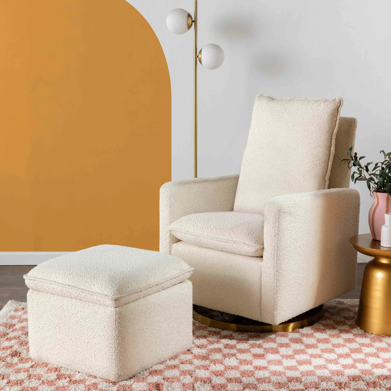 Pre-Order Cali Pillowback Swivel Glider in Boucle