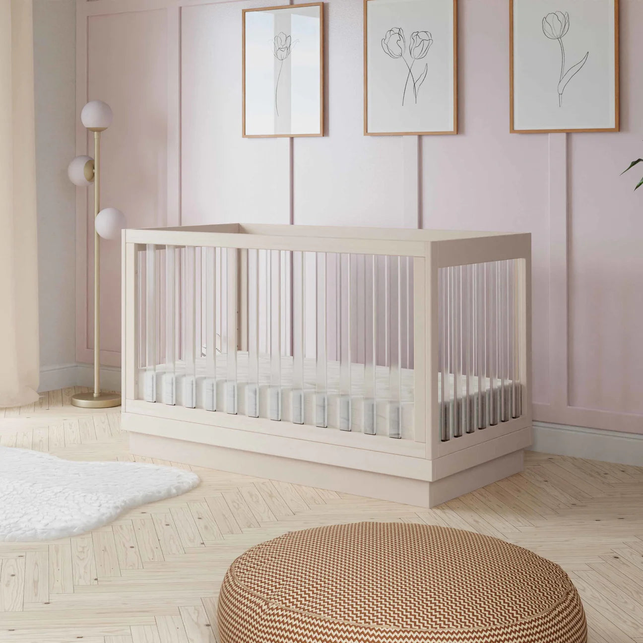 Pre-Order Harlow Acrylic 3-in-1 Convertible Crib with Toddler Bed Conversion Kit - Washed Natural