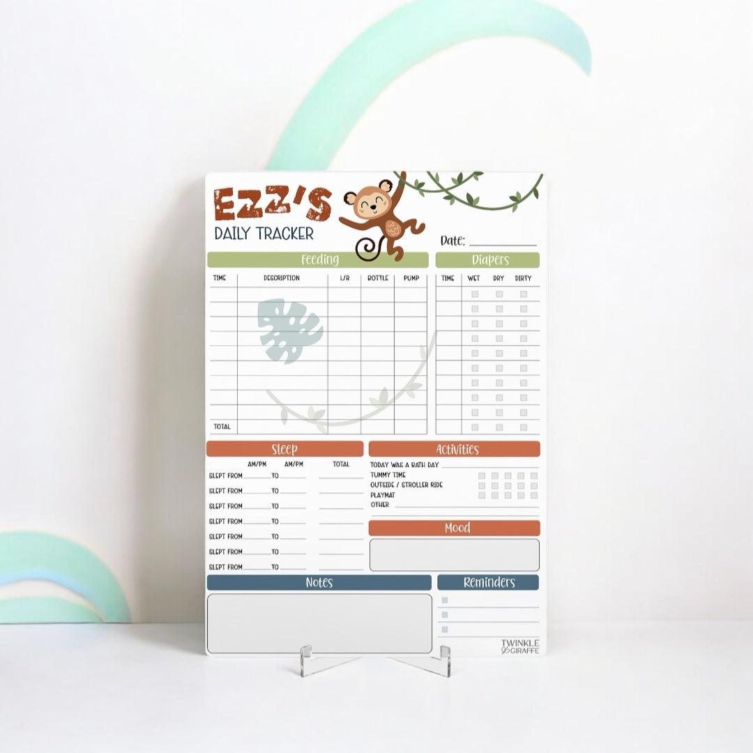 Baby Daily Tracker (Monkey) - Personalised Infant Care Chart