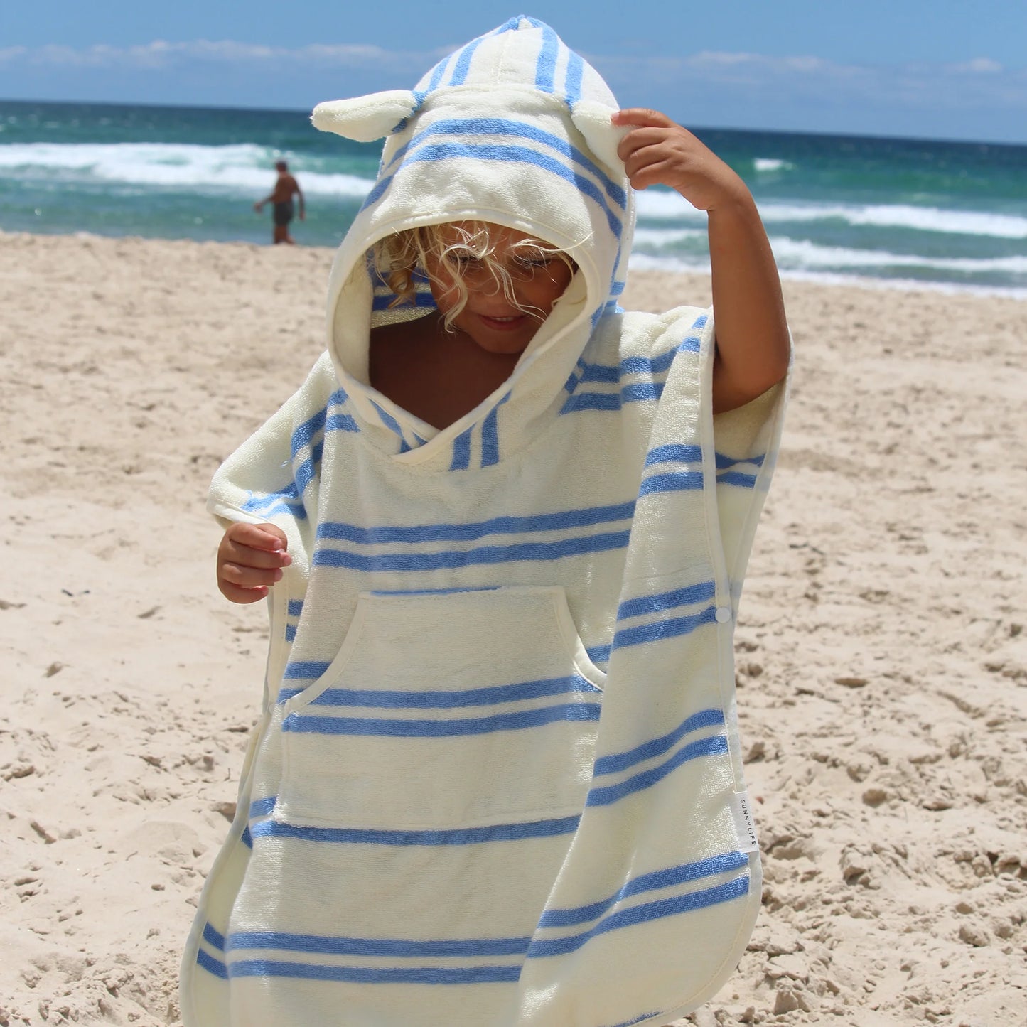 Kids Character Hooded Towel - Sammy the Seagull Blue Stripe