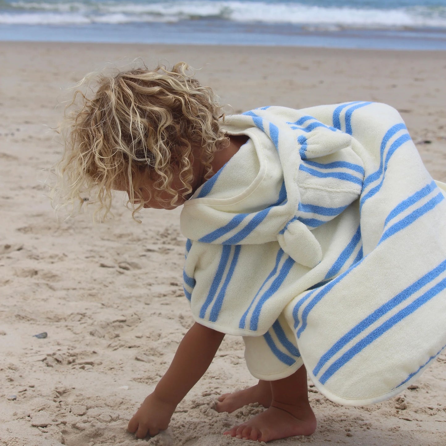 Kids Character Hooded Towel - Sammy the Seagull Blue Stripe