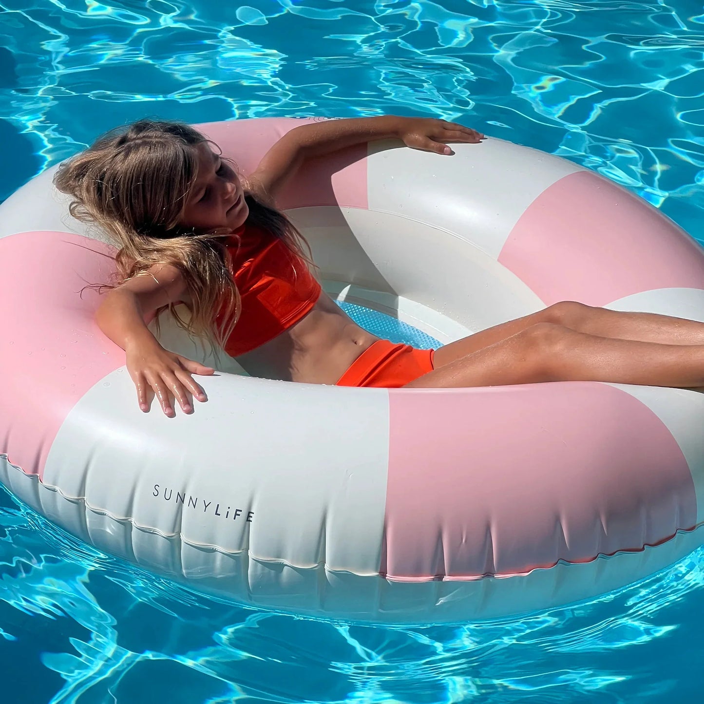 Luxe Pool Ring - Stole My Heart Pink Stripe