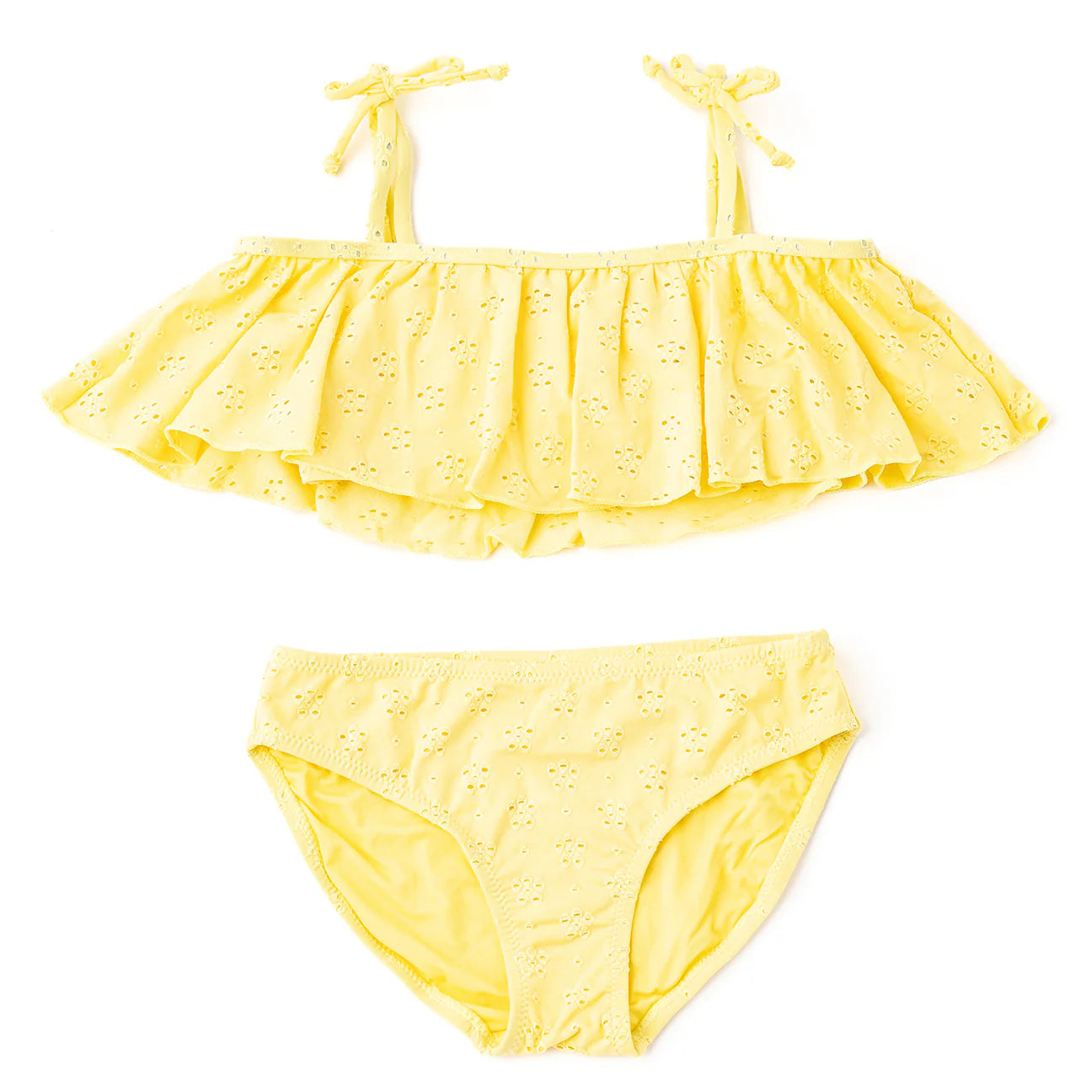 Butter Yellow Eyelet Ruffle 2 piece Swimsuit