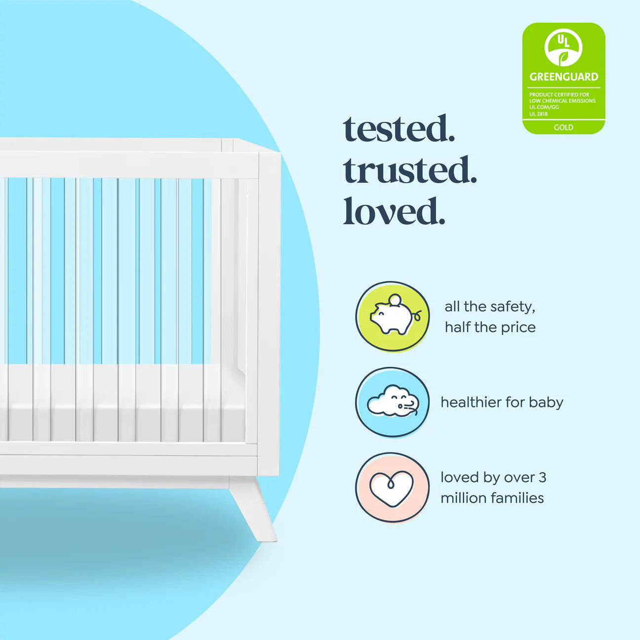 Otto 3-in-1 Convertible Crib | Acrylic Slats - White