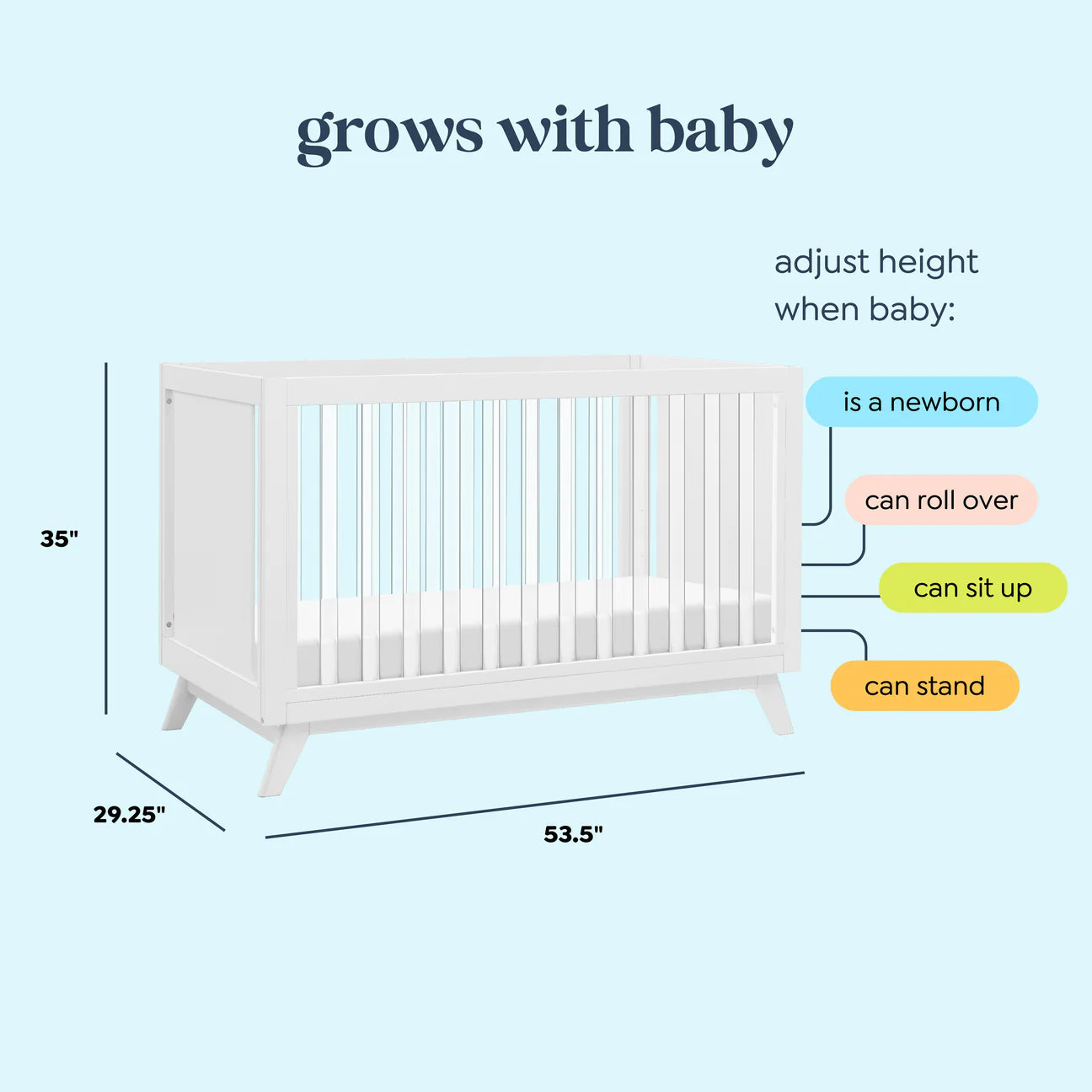 Otto 3-in-1 Convertible Crib | Acrylic Slats - White
