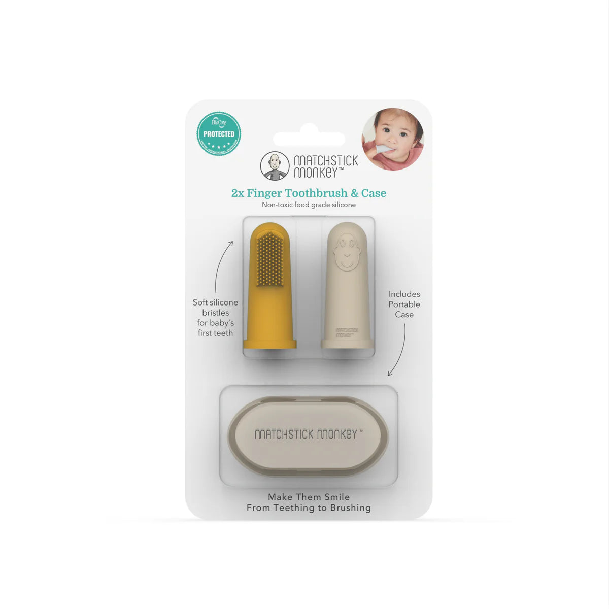 Finger Tooth Brush with Case - Yellow/Beige