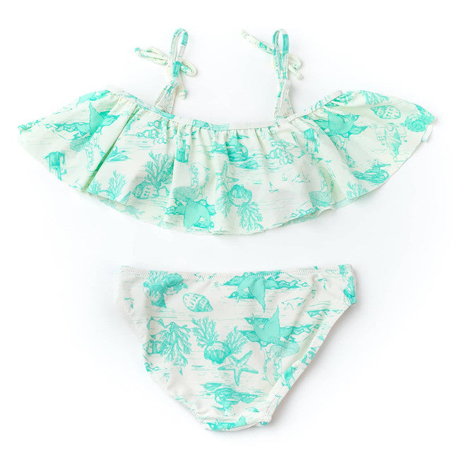 Mermaid Toile Shell Trimmed Ruffle Off the Shoulder Bikini