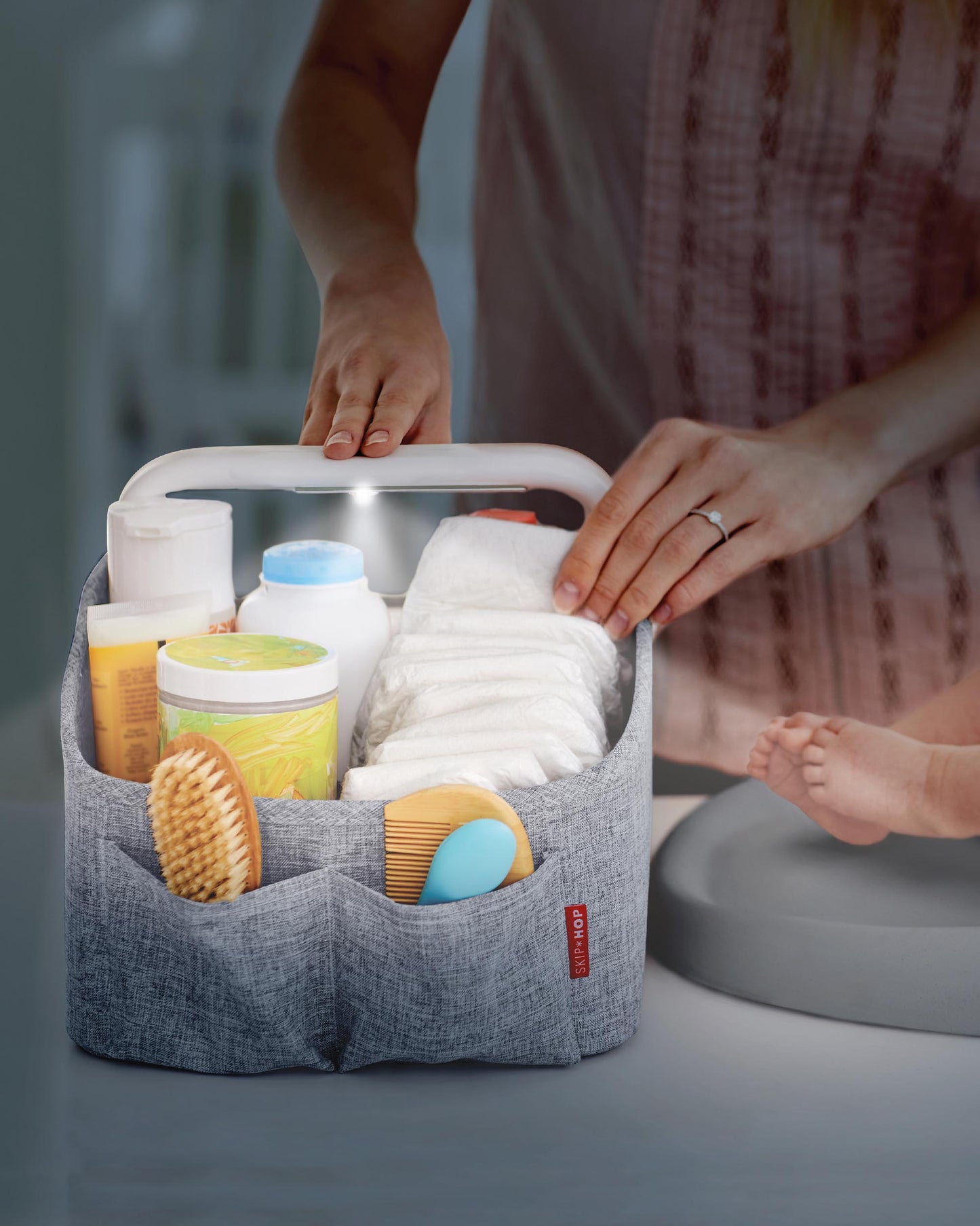 Nursery Style Light-Up Diaper Caddy - Grey