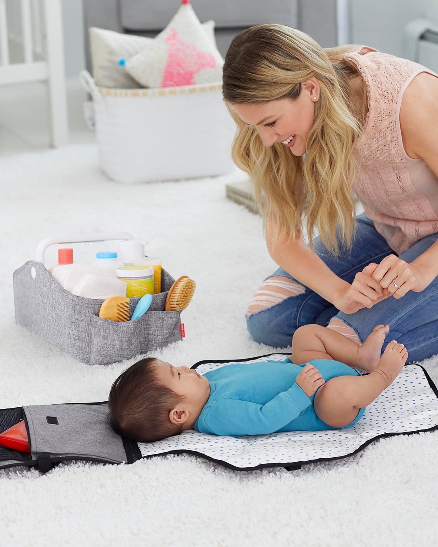 Nursery Style Light-Up Diaper Caddy - Grey