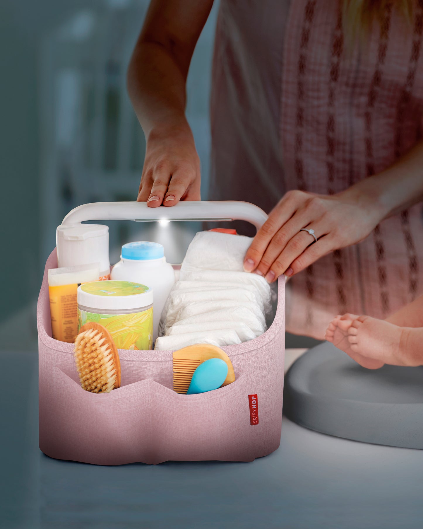 Nursery Style Light-Up Diaper Caddy - Pink