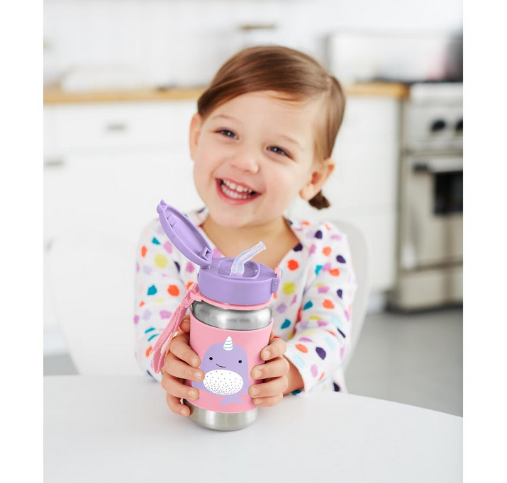 Zoo Stainless Steel Straw Bottle - Narwhal