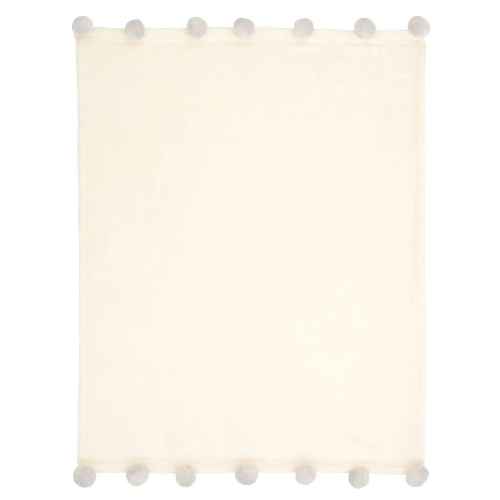 Grey Pom Trim Fleece Baby Stroller Blanket
