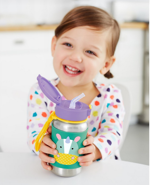 Zoo Stainless Steel Straw Bottle - Unicorn