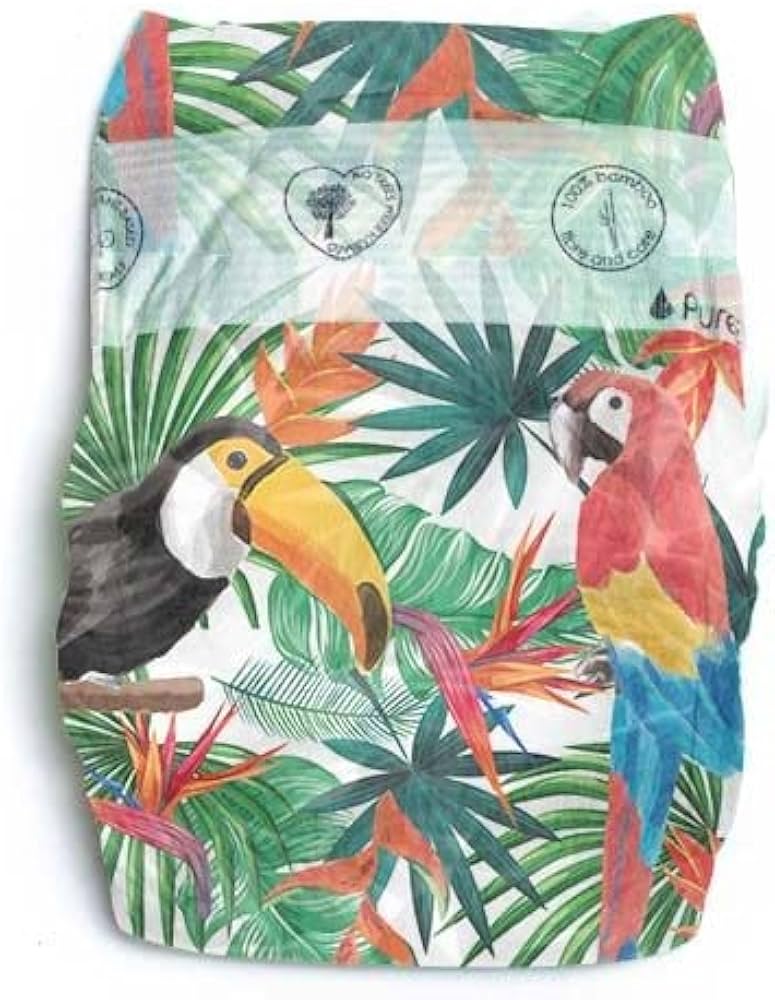 Organic Diapers Size 1 - Newborn up to 5kg - 68 Diapers - Tropical Print