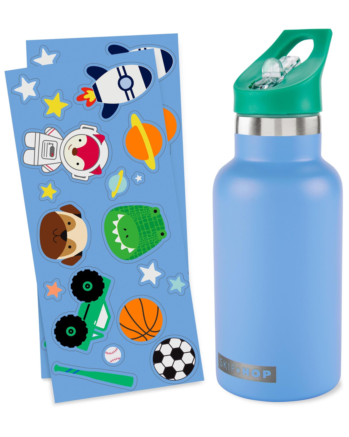 Stainless Steel Canteen Bottle With Stickers - Blue