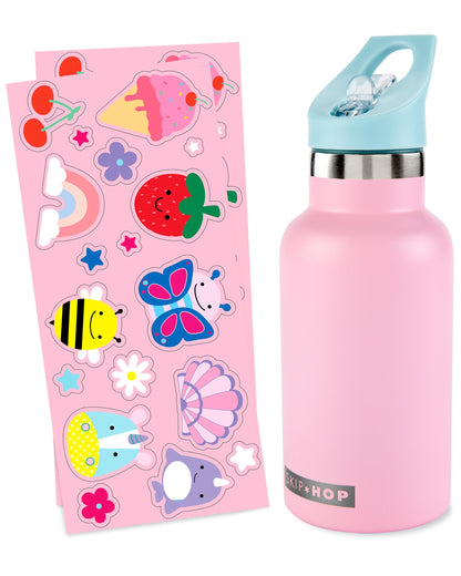 Stainless Steel Canteen Bottle With Stickers - Pink