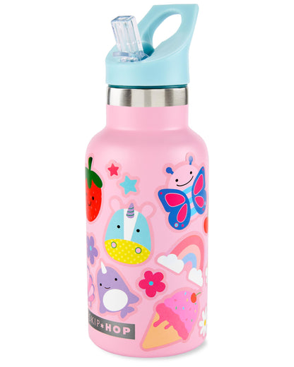 Stainless Steel Canteen Bottle With Stickers - Pink