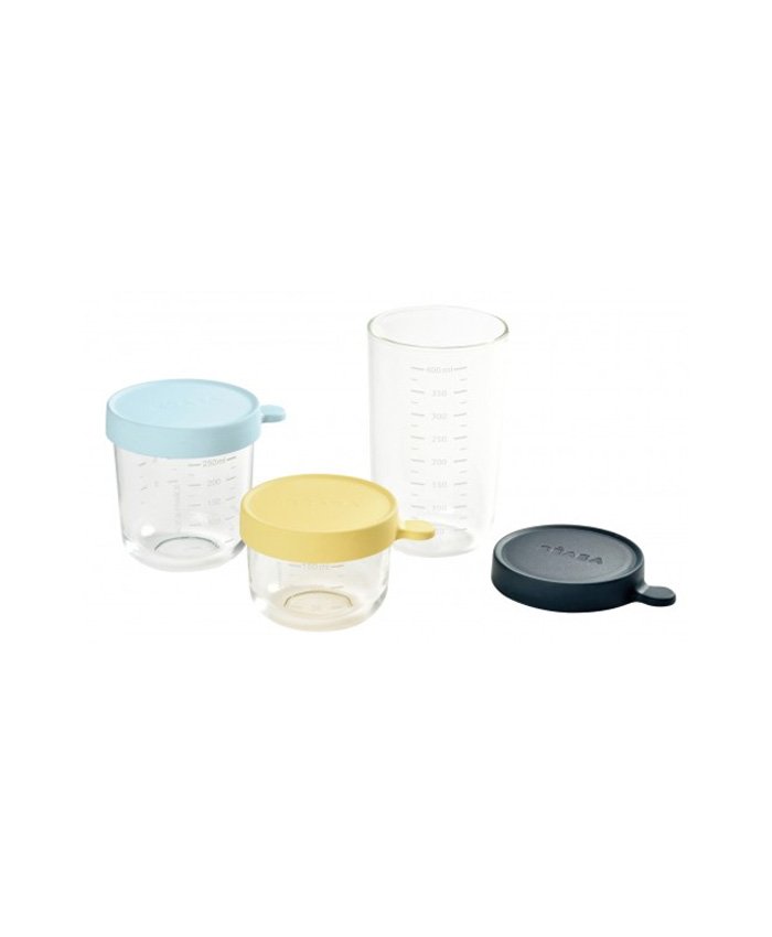Set of 3 Glass Portions Jars - 150ml / 250ml / 400ml – Yellow/Light Blue/Dark Blue