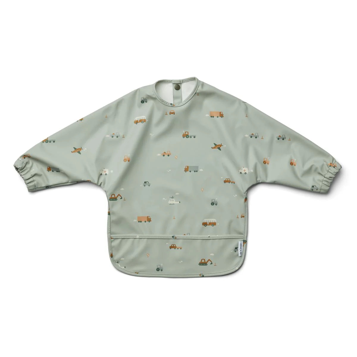 Merle Ruffle Cape Bib - Vehicles/dove blue mix