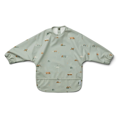 Merle Ruffle Cape Bib - Vehicles/dove blue mix