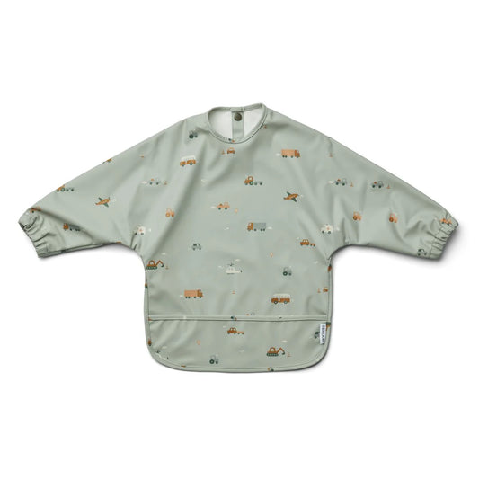 Merle Cape Bib - Vehicles/dove blue mix