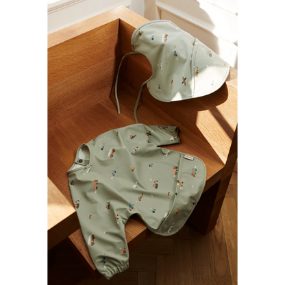 Merle Ruffle Cape Bib - Vehicles/dove blue mix