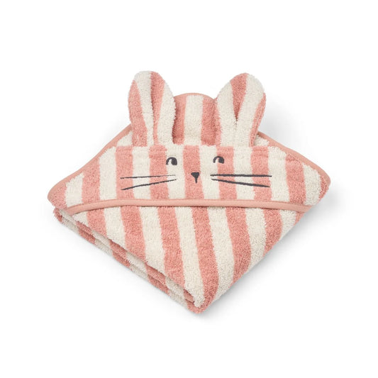 Albert hooded baby towel - Coral blush / creme de la creme stripe