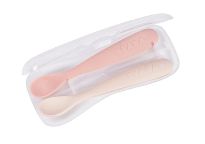 1st stage 2 silicone spoon set + carry box - Cotton candy / Marshmallow