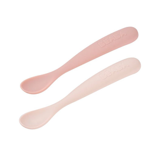 1st stage 2 silicone spoon set + carry box - Cotton candy / Marshmallow