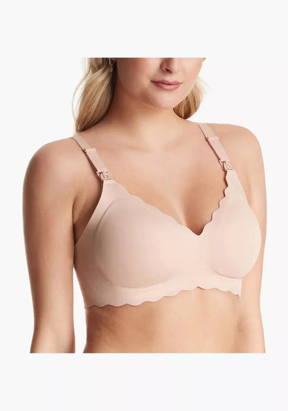 Seamless Support Floral Nursing Bra with Jelly Strip - Beige / Oyster Pink