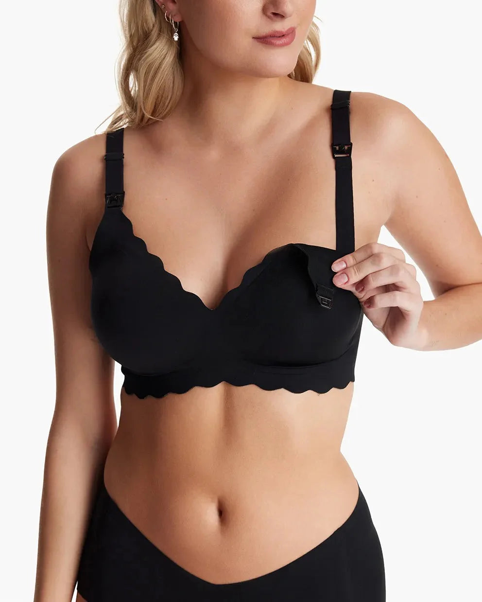 Seamless Support Floral Nursing Bra with Jelly Strip - Black