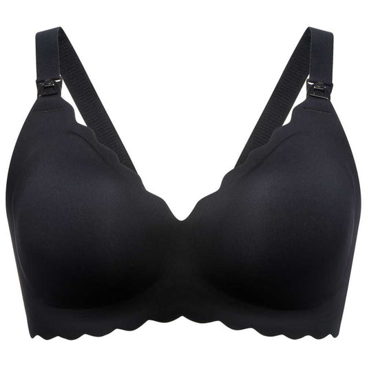 Seamless Support Floral Nursing Bra with Jelly Strip - Black