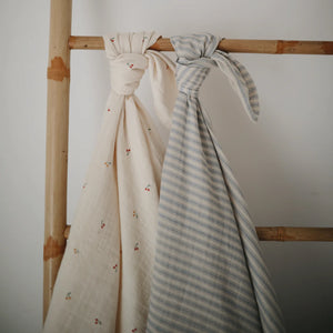 Muslin Swaddle Blanket Organic Cotton - Blue Stripe
