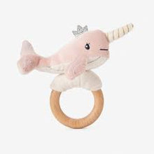 Load image into Gallery viewer, Plush Narwhal Wooden Ring Rattle
