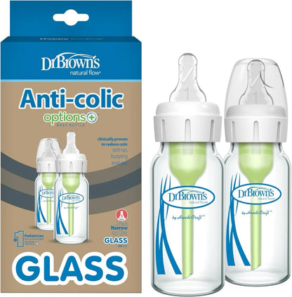 GLASS Narrow-Neck Options+ Bottle - 120ml - Level 1 Nipple - Double Pack