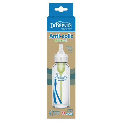 GLASS Narrow-Neck Options+ Bottle - 250ml - Level 1 Nipple