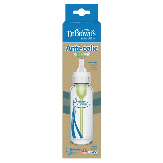 GLASS Narrow-Neck Options+ Bottle - 250ml - Level 1 Nipple