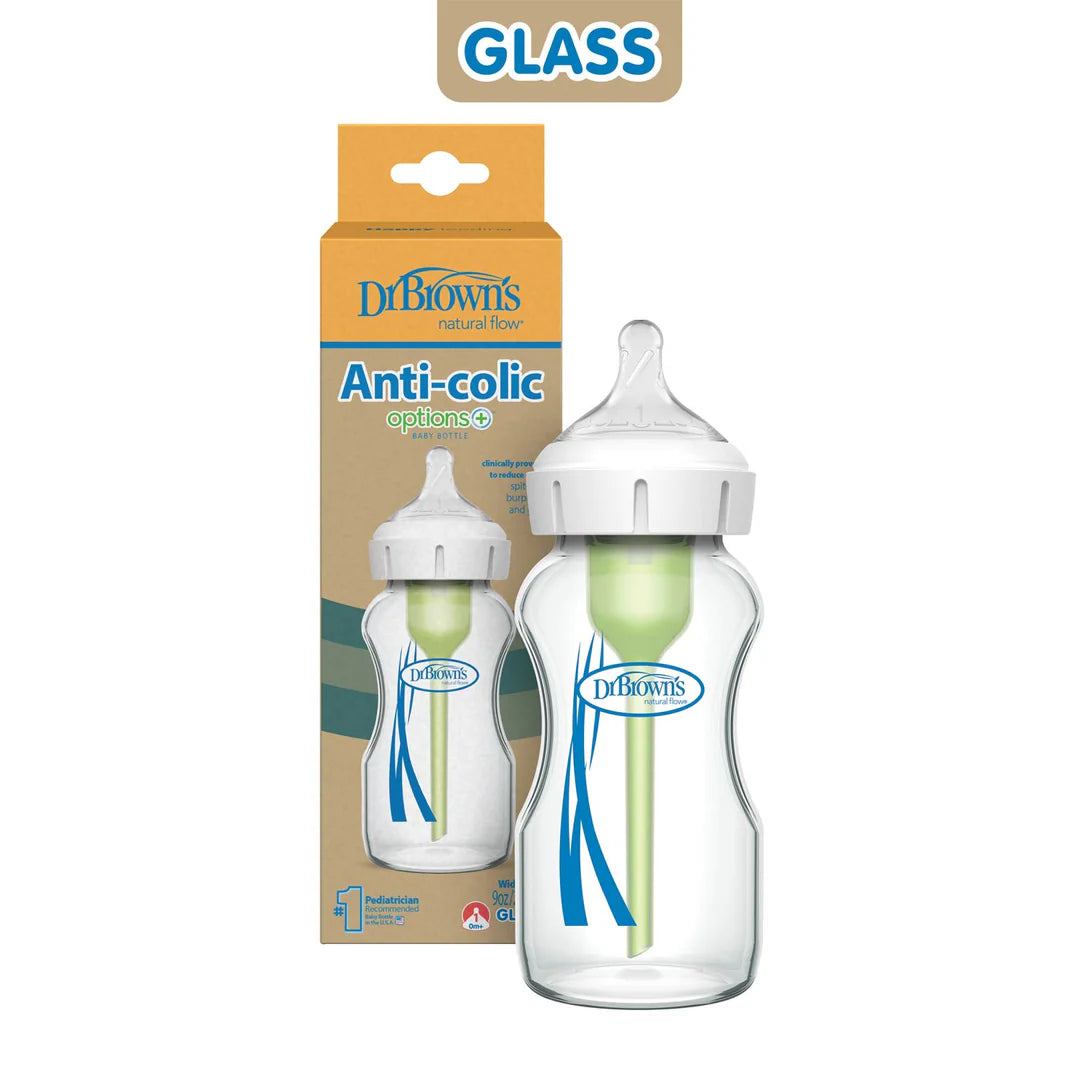 GLASS Wide-Neck Options+ Bottle - 270ml - Level 1 Nipple