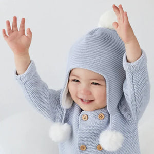 Sofia & Finn Pale Blue Pom Pom Baby Hat