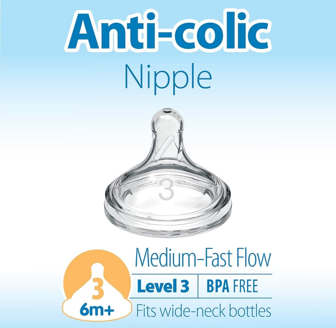 Level 3 - Wide Neck Nipple - 6m+ (2 Pack)