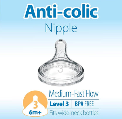 Level 3 - Wide Neck Nipple - 6m+ (2 Pack)