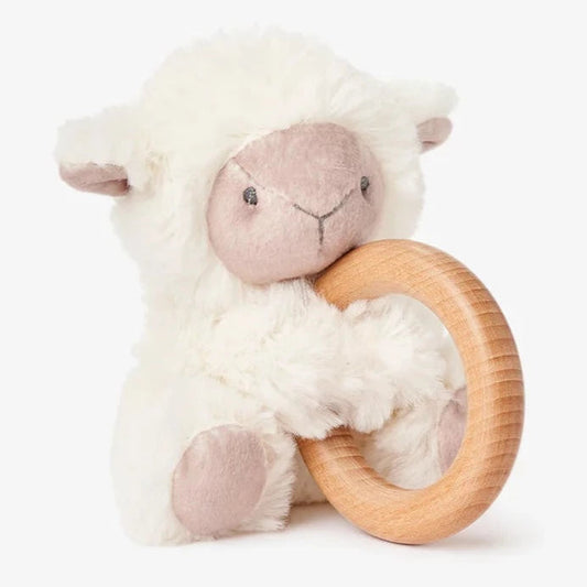 Plush Lamb Wooden Ring Rattle