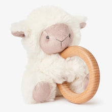 Load image into Gallery viewer, Plush Lamb Wooden Ring Rattle
